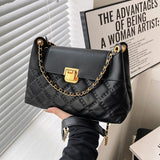 Lingge Chain Shoulder Bag PU Leather Crossbody Handbag