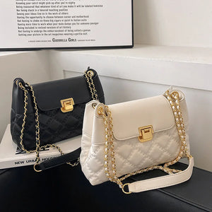 Lingge Chain Shoulder Bag PU Leather Crossbody Handbag