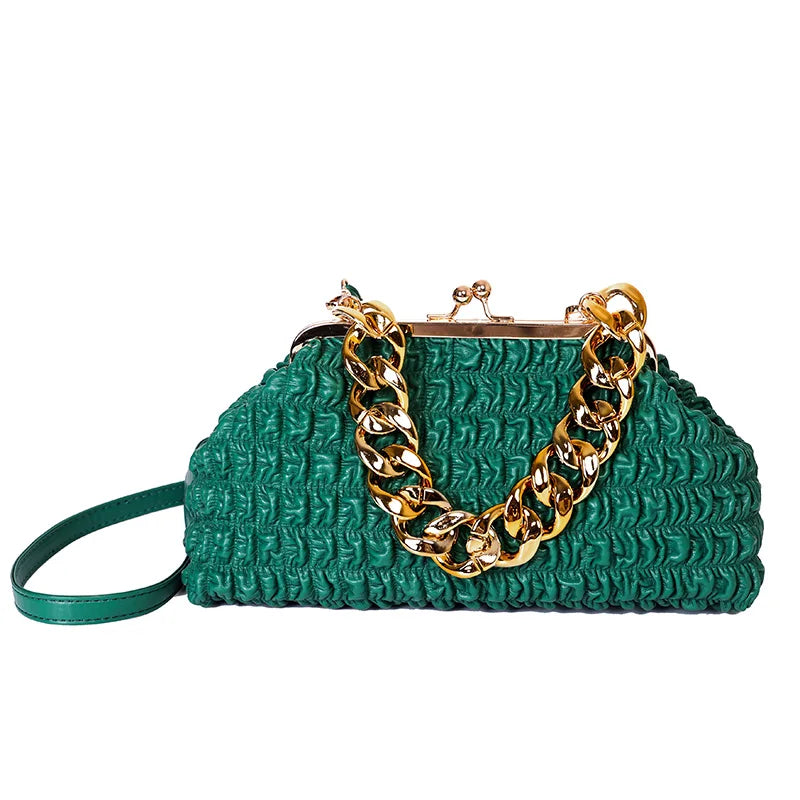 Clouds Chain Shoulder Bags Pleated Leather Clip Handbags Crossbody Bags