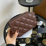 Women's Rhombus Embroidery Messenger Bag Small Square Shoulder Bag