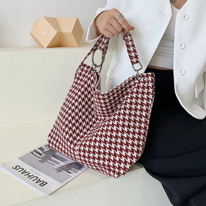 Women's Houndstooth Tote Bag Casual Crossbody Handbag Shoulder Female Bags