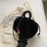 Women's Fluffy Tote Bag with Woven Handle