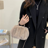 Winter Handbag Fluffy Tote Bags Woven Carry Handle Small Mini Crossbody Bags