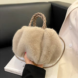 Winter Handbag Fluffy Tote Bags Woven Carry Handle Small Mini Crossbody Bags