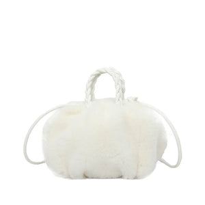 Women's Winter Handbag Fluffy Tote Woven Handle Small Crossbody Bags