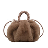 Women's Fluffy Tote Bag with Woven Handle