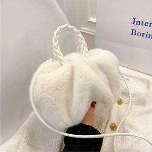 Women's Winter Handbag Fluffy Tote Woven Handle Small Crossbody Bags
