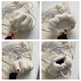 Women's Fluffy Tote Bag with Woven Handle