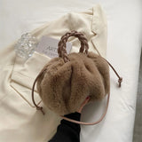 Women's Fluffy Tote Bag with Woven Handle