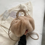 Women's Fluffy Tote Bag with Woven Handle