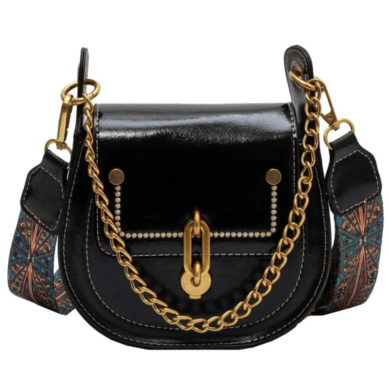 Women's Crossbody Chain Bag Wide Shoulder Straps