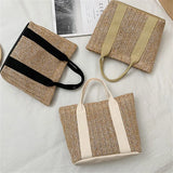 Women's Patchwork Straw Woven Beach Bag for Vacation
