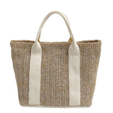 Women's Patchwork Straw Woven Beach Bag for Vacation