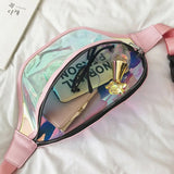 Laser Holographic Women's Belt Bag Transparent Zipper Closure