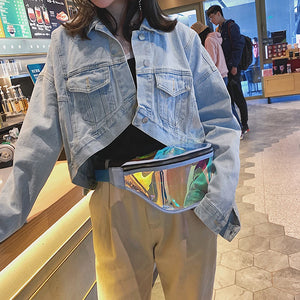 Laser Holographic Women's Belt Bag Transparent Zipper Closure