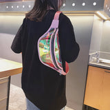 Laser Holographic Women's Belt Bag Transparent Zipper Closure