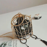 Women's Birdcage Evening Bag Clutch Metal Frame Embroidery Bucket Bird Cage Mini
