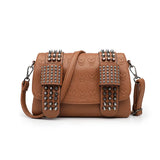 Women's Vintage Leather Messenger Bag Crossbody Skull Rivets Hand Shoulder Bag
