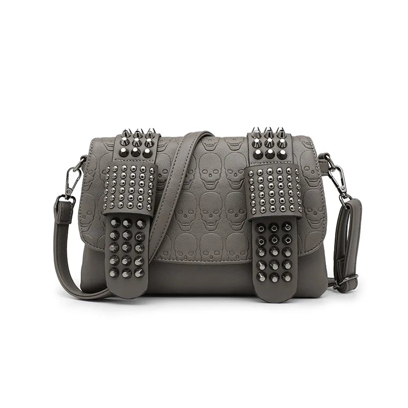 Women's Vintage Leather Messenger Bag Crossbody Skull Rivets Hand Shoulder Bag