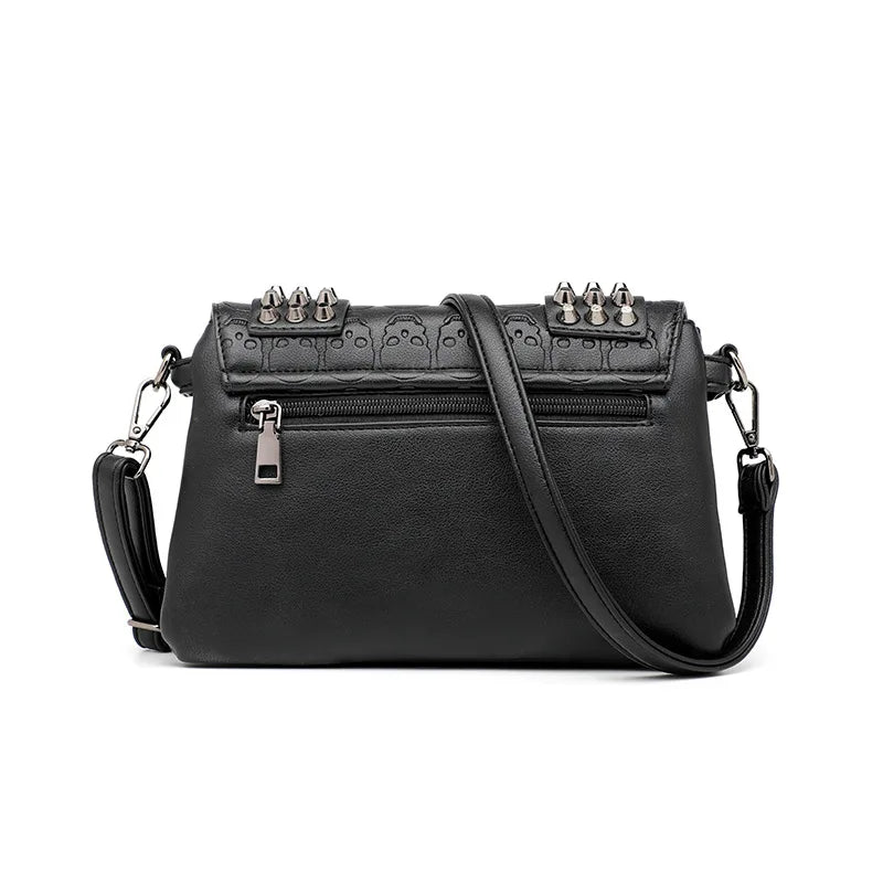 Women's Vintage Leather Messenger Bag Crossbody Skull Rivets Hand Shoulder Bag