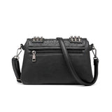 Women's Vintage Leather Messenger Bag Crossbody Skull Rivets Hand Shoulder Bag