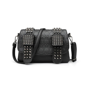 Women's Vintage Leather Messenger Bag Crossbody Skull Rivets Hand Shoulder Bag