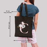 Pink Flower Letter Pattern Canvas Shoulder Bag