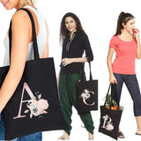 Pink Flower Letter Pattern Canvas Shoulder Bag