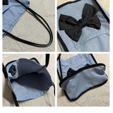 Women's Bow Canvas Shopper Bag French Bow Denim Shoulder Bag Large Capacity