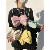 Women's Bow Leather Messenger Chain Bag Handbag Purse