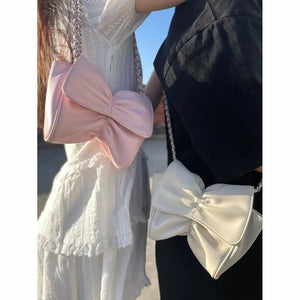 Women's Bow Leather Messenger Chain Bag Handbag Purse