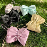 Women's Bow Leather Messenger Chain Bag Handbag Purse