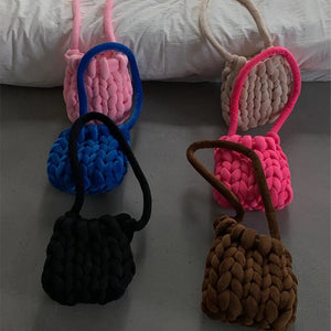Women's Bucket Bag Coarse Line Hand Woven Messenger Casual Shoulder Soft Handbag