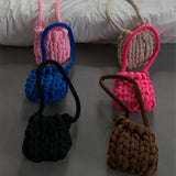Women's Bucket Bag Coarse Line Hand Woven Messenger Casual Shoulder Soft Handbag