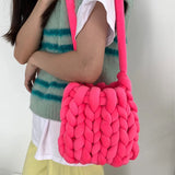 Women's Bucket Bag Coarse Line Hand Woven Messenger Casual Shoulder Soft Handbag