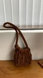 Women's Bucket Bag Coarse Line Hand Woven Messenger Casual Shoulder Soft Handbag