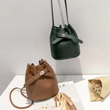 Women's Bucket PU Leather Shoulder Bag Hasp Crossbody Bag