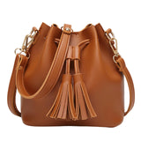 Women's Bucket Shoulder Bag Drawstring Hobo Handbag PU Leather Satchel