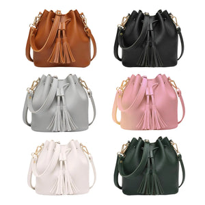 Women's Bucket Shoulder Bag Drawstring Hobo Handbag PU Leather Satchel
