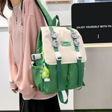 Women's Canvas Backpack Student Bag Large Capacity Contrast Bag