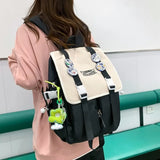 Women's Canvas Backpack Student Bag Large Capacity Contrast Bag