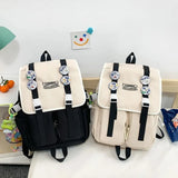 Women's Canvas Backpack Student Bag Large Capacity Contrast Bag