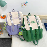 Women's Canvas Backpack Student Bag Large Capacity Contrast Bag