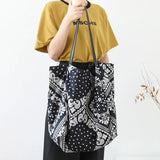 Women's Canvas Bag Stitching Pattern Handbag Large Capacity