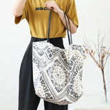 Women's Canvas Bag Stitching Pattern Handbag Large Capacity