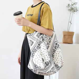 Women's Canvas Bag Stitching Pattern Handbag Large Capacity