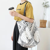Women's Canvas Bag Stitching Pattern Handbag Large Capacity