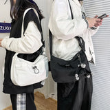 Japanese Style Canvas Shoulder Bag Harajuku Messenger Unisex Drawstring