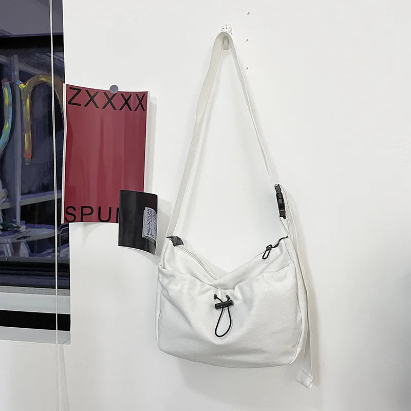 Japanese Style Canvas Shoulder Bag Harajuku Messenger Unisex Drawstring