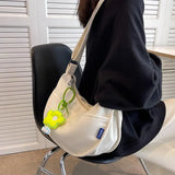 Women's Canvas Crossbody Bag Solid Single Shoulder Student Half Moon Bag Purse